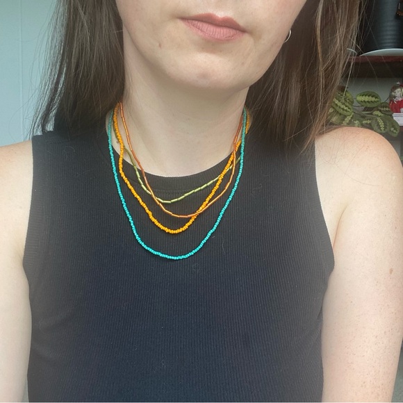 Cabana Orange & Green Layered Beaded Two Strand Necklace Set of 2 Turquoise Seed - Picture 9 of 10